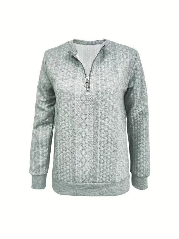 Women's Quilted Sweater – Cozy Modern Zip-Up Sweatshirt