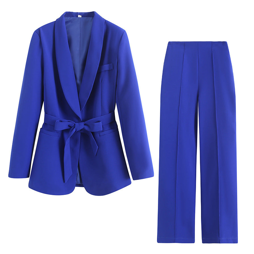 Women's Blazer and Pants Set – Elegant Waist-Tied Size