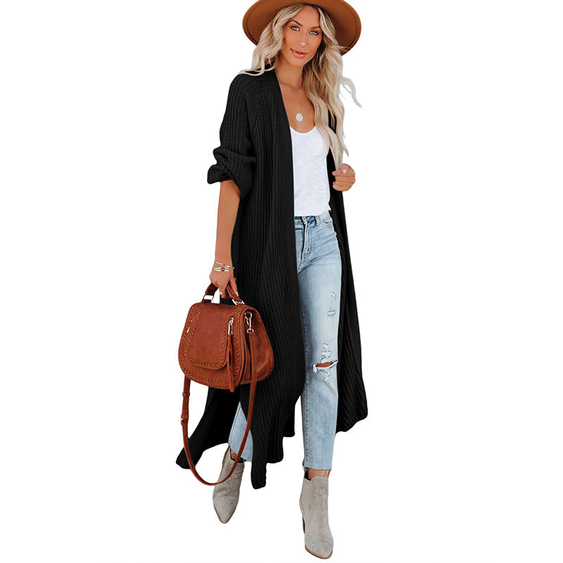 Women's Long Knit Cardigan - Open Relaxed Fit