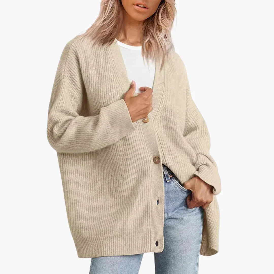 Women’s Ribbed Cardigan – Relaxed Fit, Easy Opening