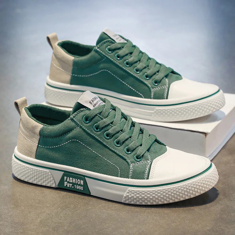 Men's Canvas Sneakers – Textured Finish, Contrasting Panel, Low Design