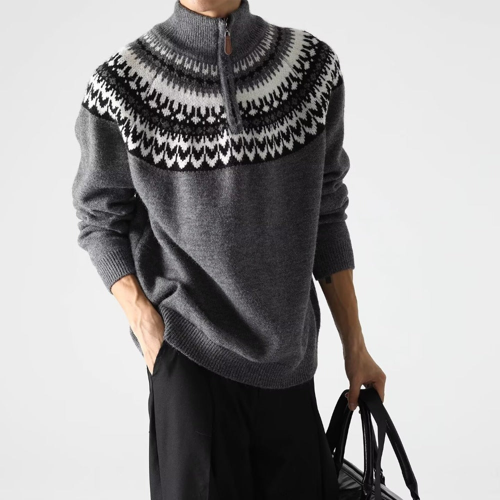 Men's Retro Zippered-Neck Sweater – Casual Knitwear