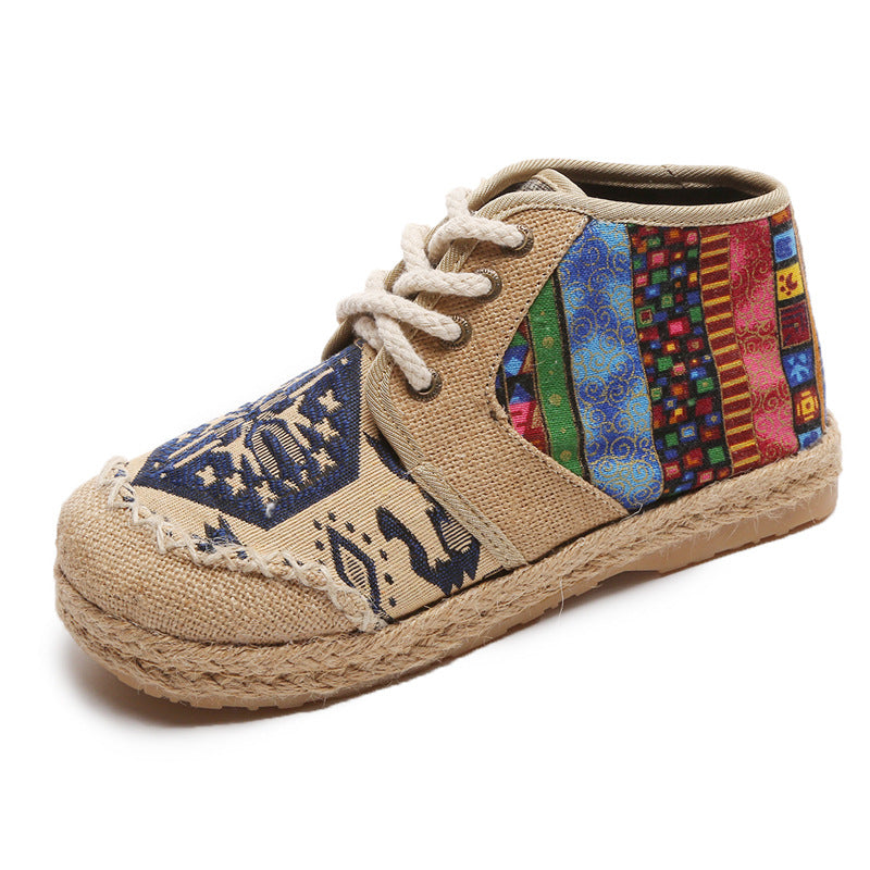 Women's Embroidered Cotton Canvas Sneakers – High-Top Ethnic Pattern