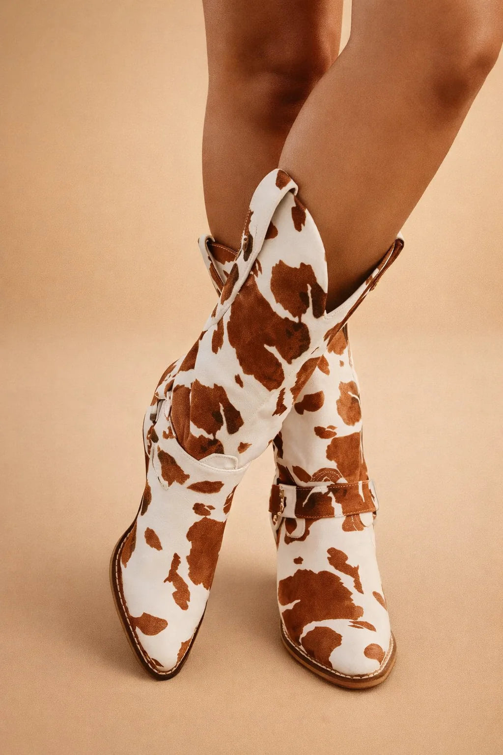 Women's Western Boots – Textured Leather-Look Shaft, Decorative Strap