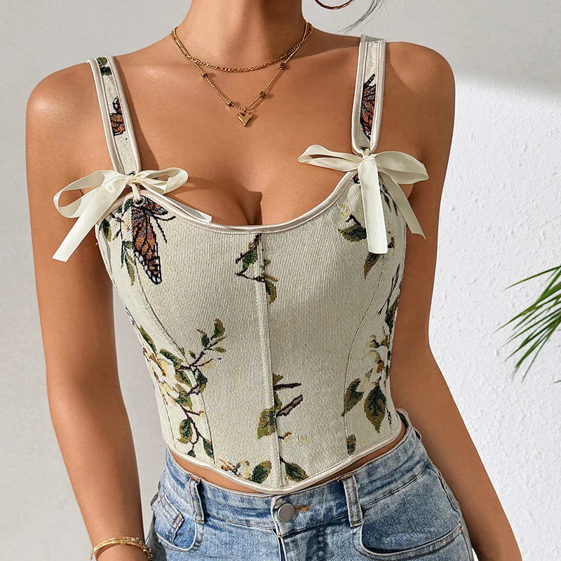 Women's Floral Jacquard Vest – Fitted Cut, Tie Fastenings