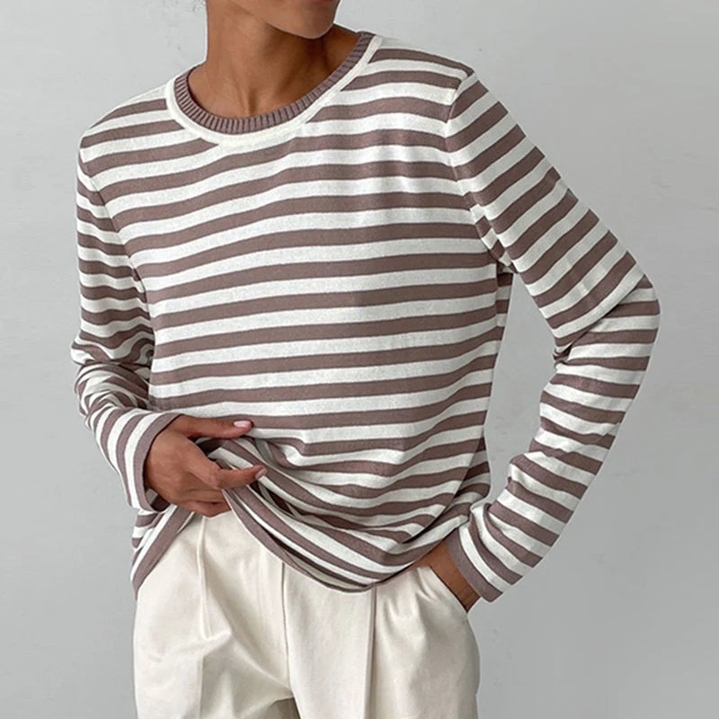 Women's Striped Knit Sweater – Relaxed Fit, Long Sleeves