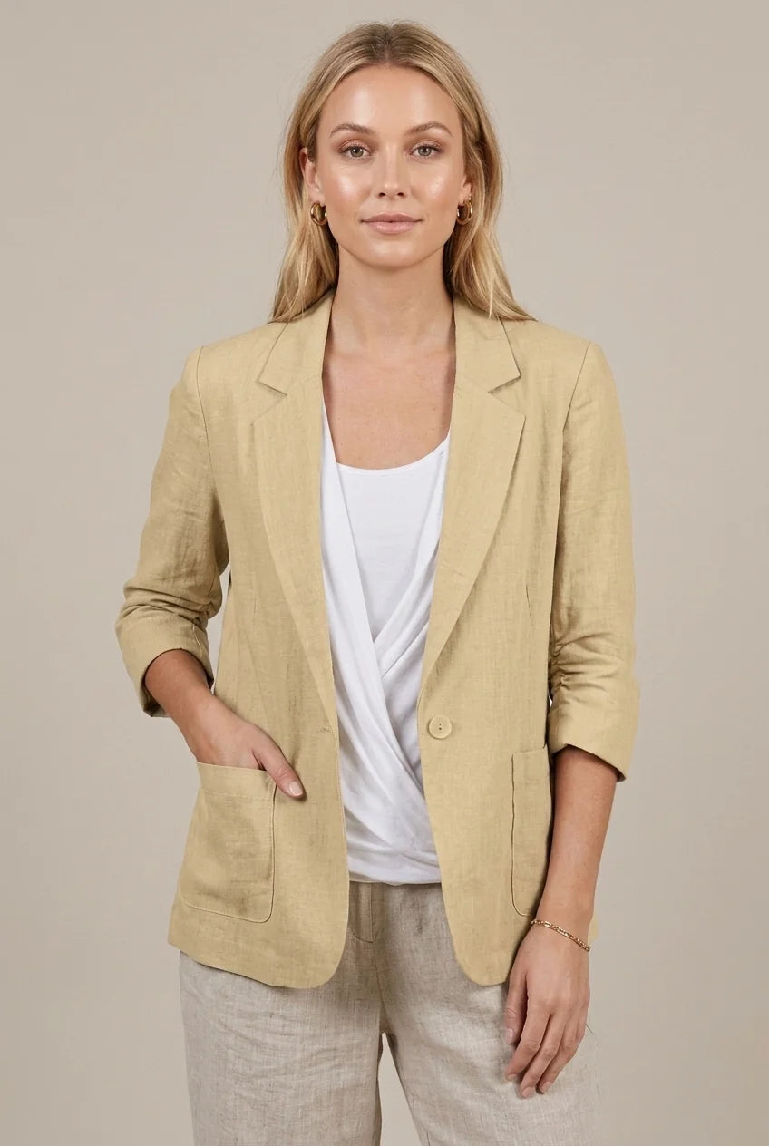 Women's Relaxed-Fit Blazer – Notched Lapel, Three-Quarter Sleeves
