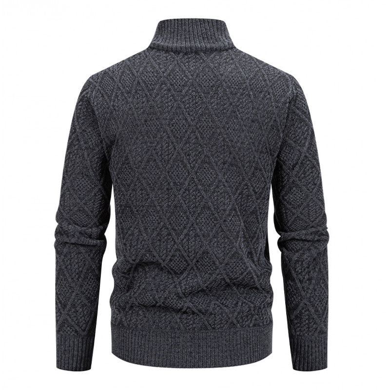Men's Cardigan with Stand Collar - Zip Closure and Side Pocket