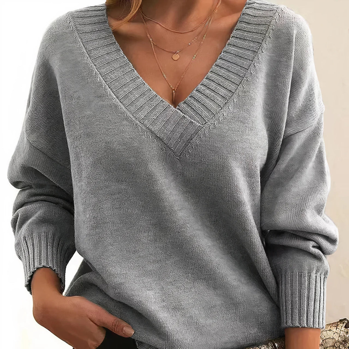 Women's Knitwear Sweater – Relaxed Fit with Ribbed Trim