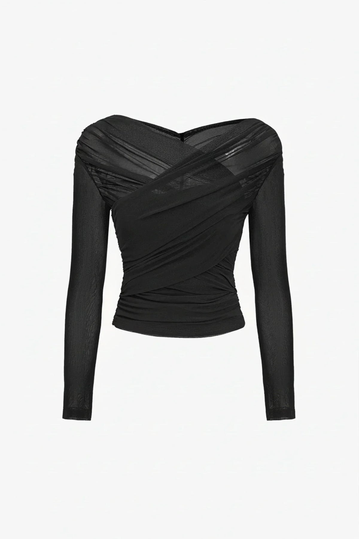 Women's Pleated Long-Sleeve Top – Elegant Fitted Cut