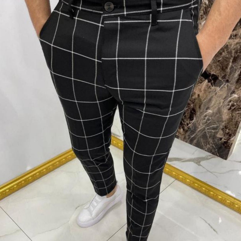 Men's Checked Cotton Trousers – Tapered Fit