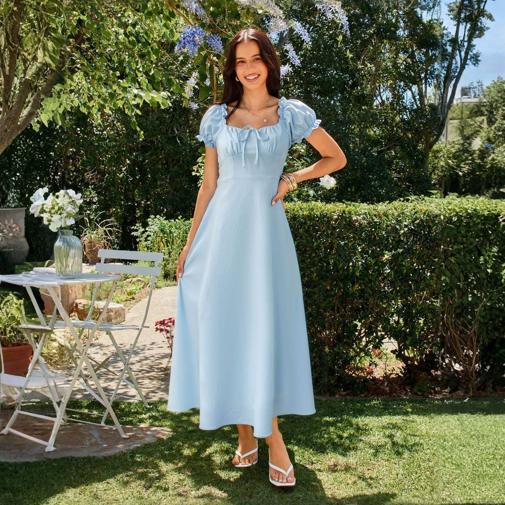 Women's Midi Dress – Square Neckline & Tie Waist
