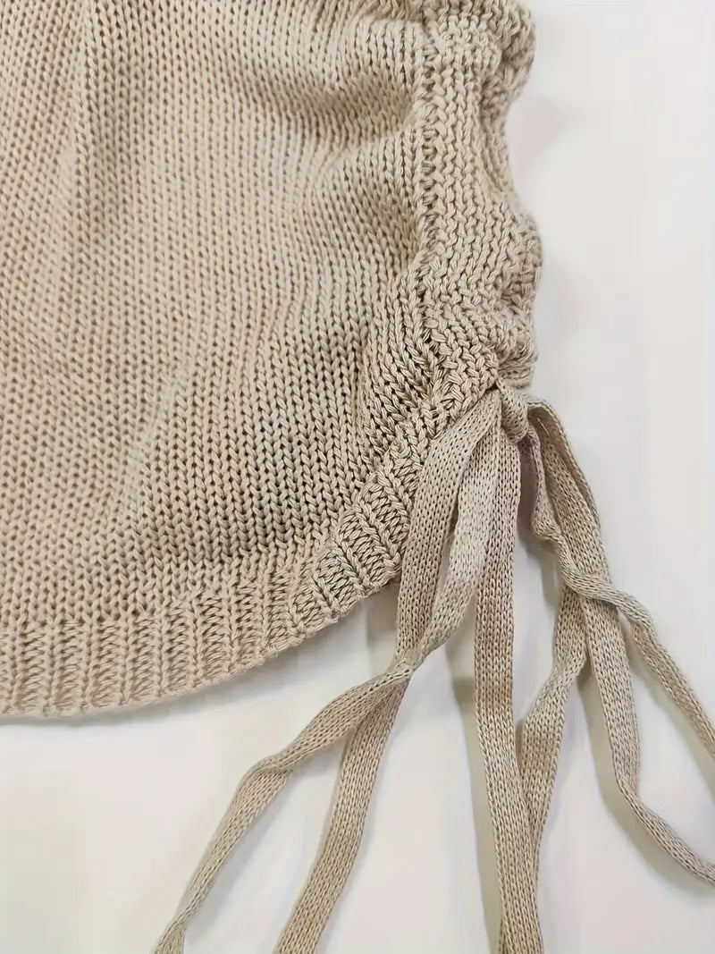 Women's Mini Knit Dress – Thin Straps and Open Back