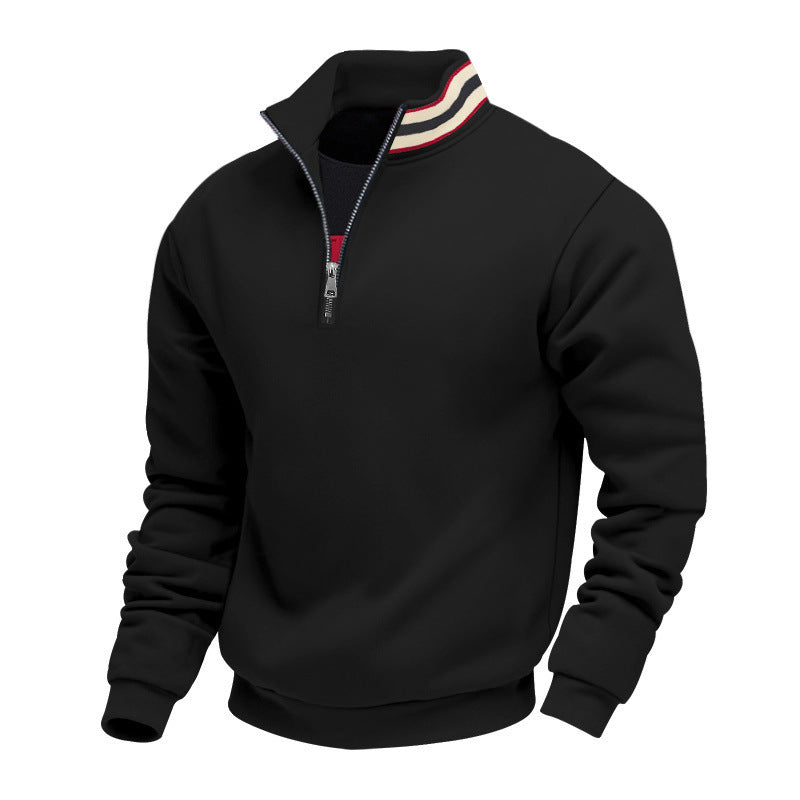 Men's Zippered Funnel-Neck Sweater – Relaxed Fit with Fleece Interior