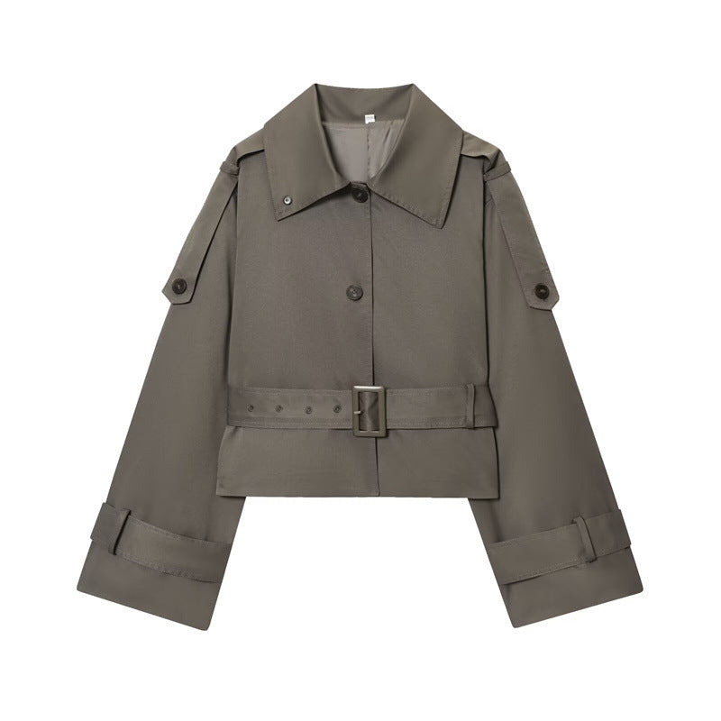 Women's Long Coat with Stand Collar – Elegant Lapel Detail