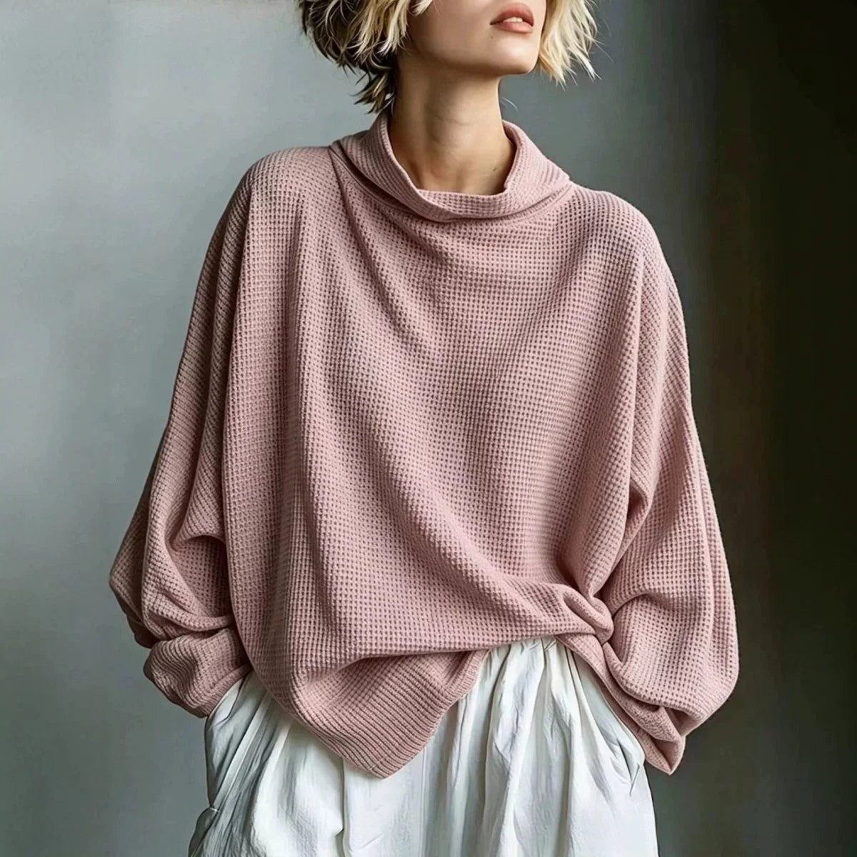 Women's Honeycomb-Knit Turtleneck Sweater – Relaxed Fit