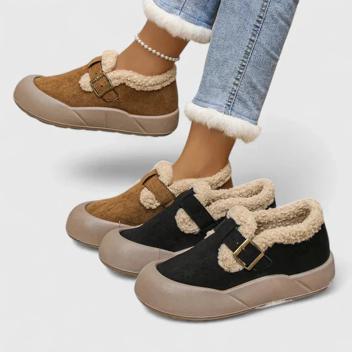 Fleece-Lined Clog Slippers for Women – Decorative Buckle