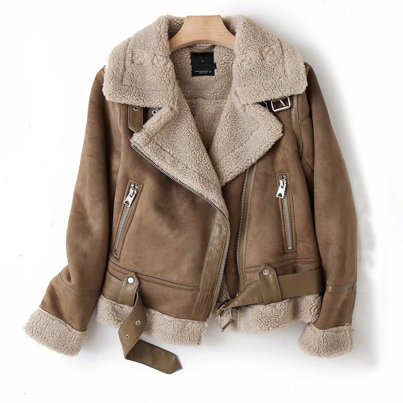 Women's Suede Jacket – Revers Collar with Winter Biker Style