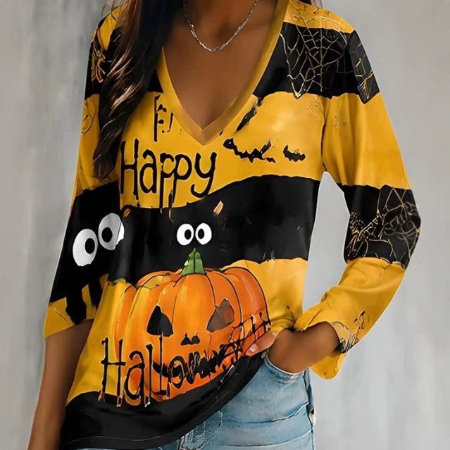 Women's Round-Neck Hoodie – Artistic Halloween Print