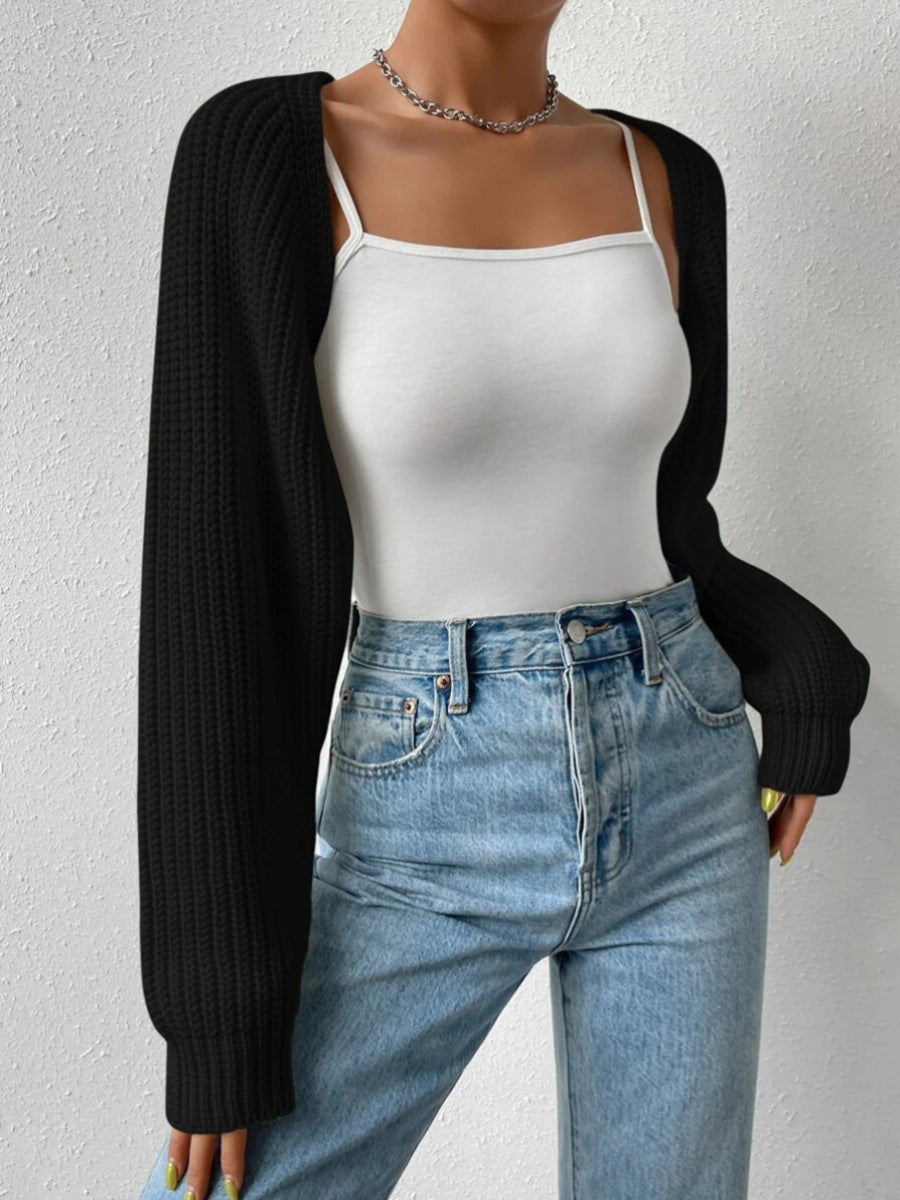 Women's Wool-Blend Sweater – Cropped Fit with Balloon Sleeves