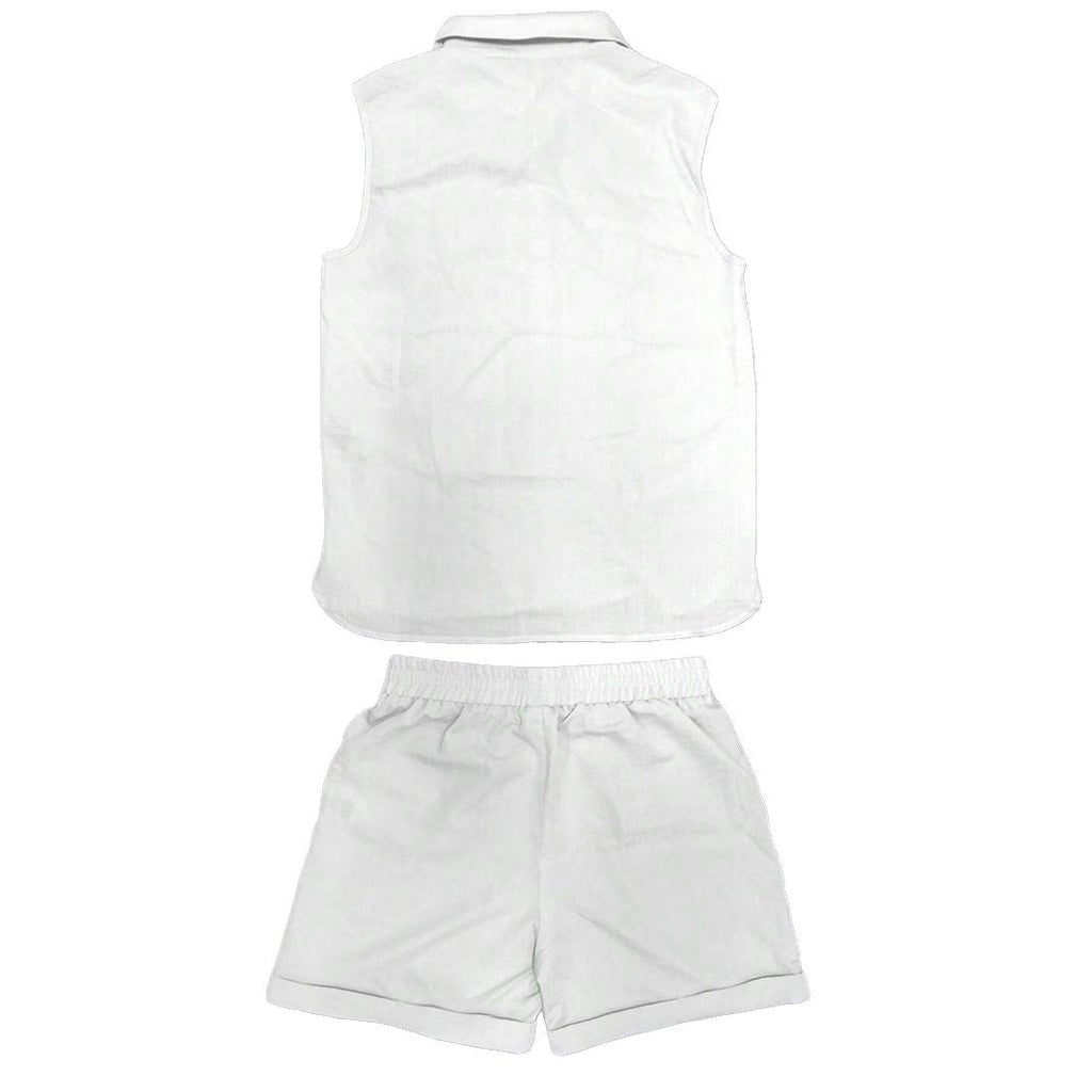 Men's Two-Piece Set in Blended Cotton – Open Collar Shirt, Sleeveless, Lightweight