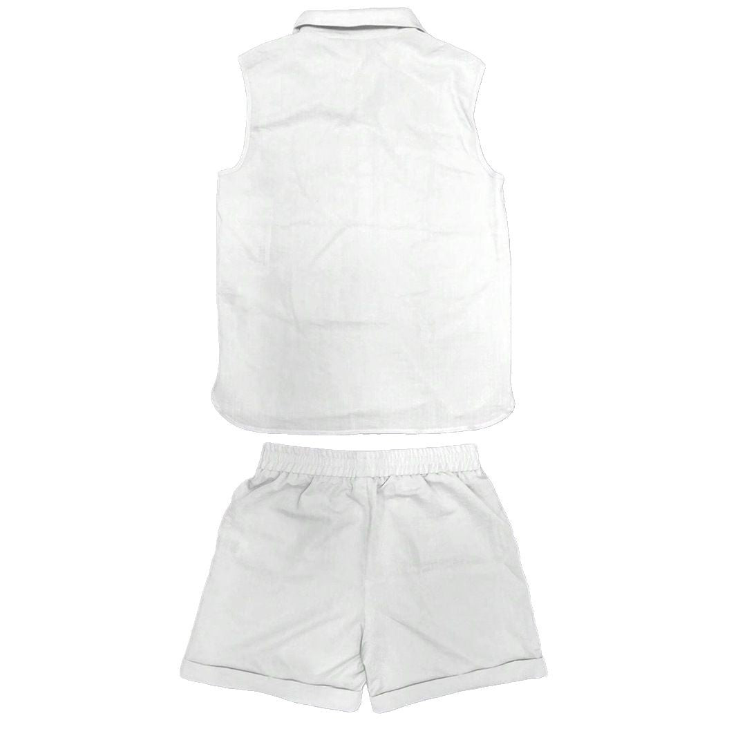 Men's Two-Piece Set in Blended Cotton – Open Collar Shirt, Sleeveless, Lightweight