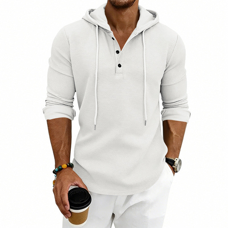 Men's Relaxed-Fit Henley Sweatshirt – Long-Sleeved Retro Style