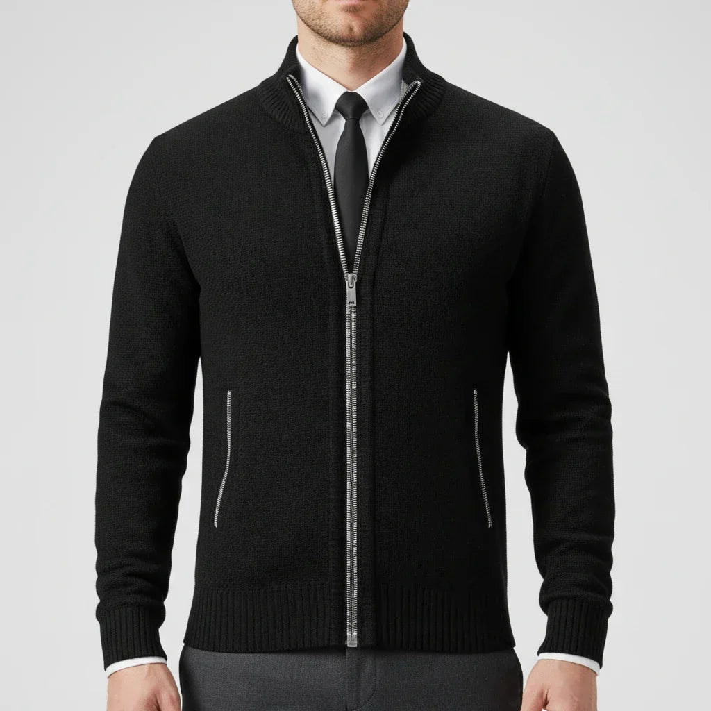 Men's Cotton Cardigan – Stand Collar, Relaxed Fit