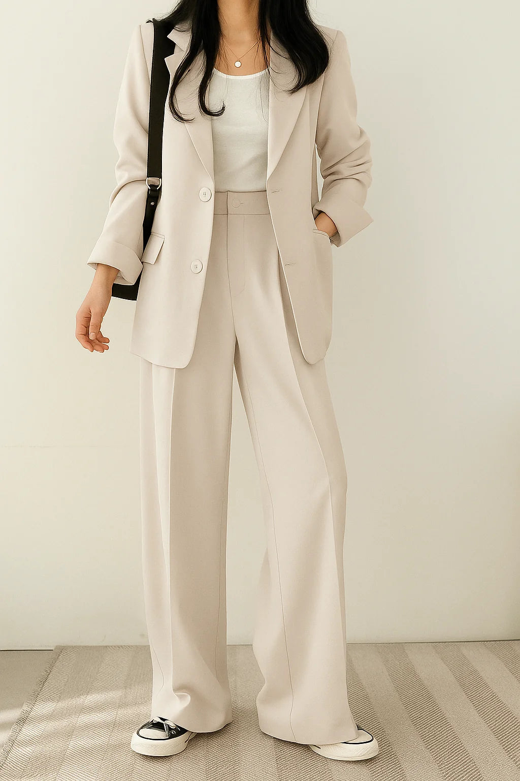 Women's Two-Piece Suit Set – Relaxed Blazer and Wide-Leg Trousers