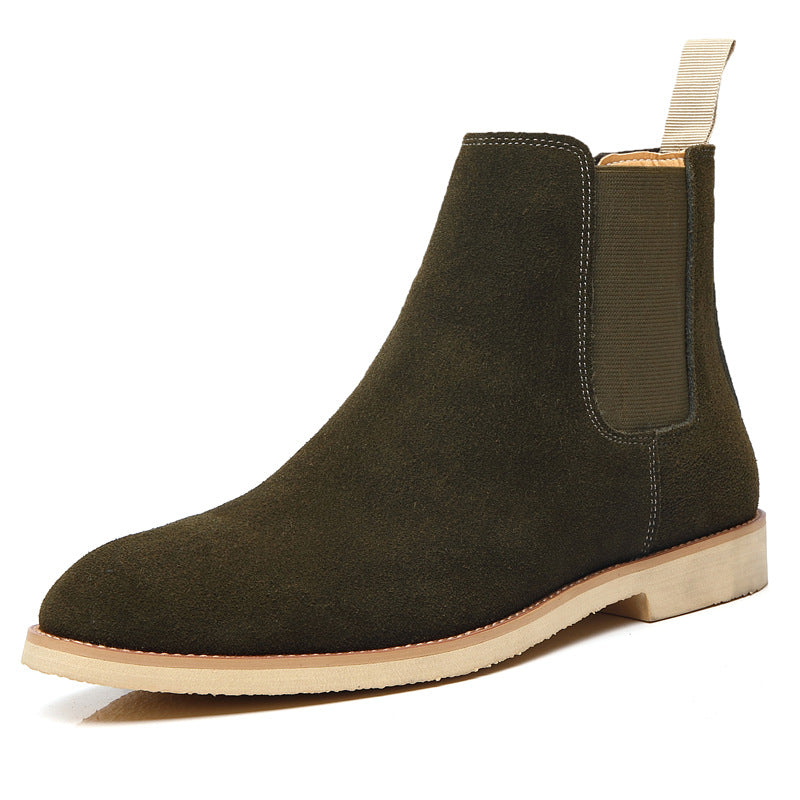 Men’s Nubuck Leather Ankle Boots – Pointed Toe, Wedge Heel