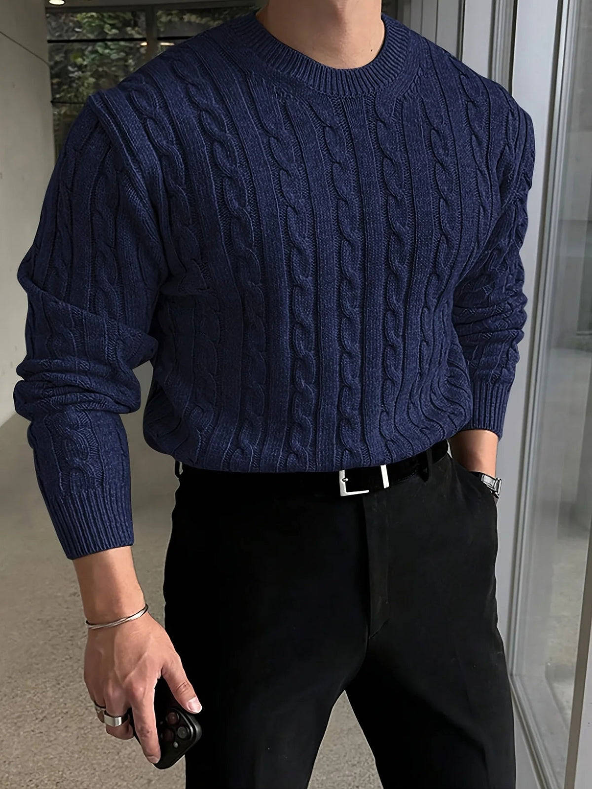 Men's Turtleneck Sweater – Thick Knit with Textured Pattern