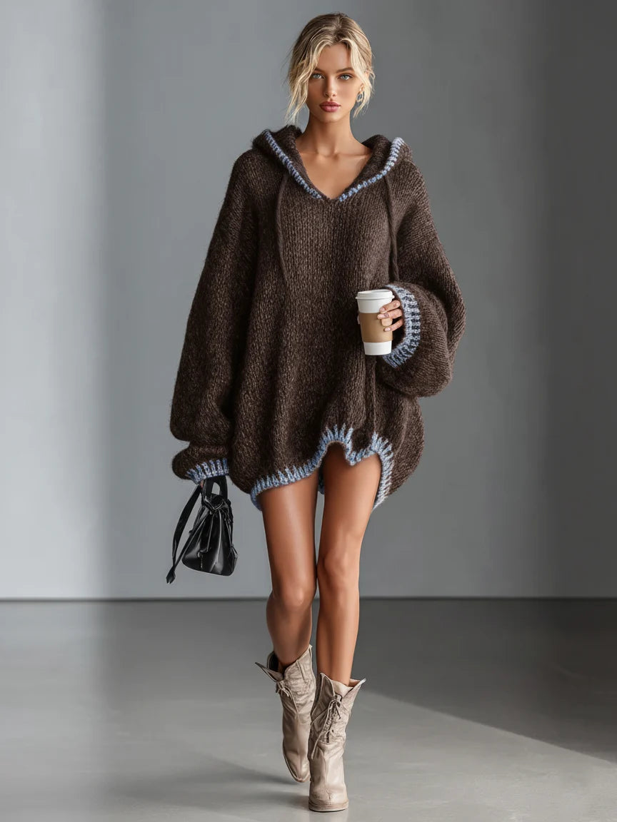 Women's Knit Hooded Sweater – Slim Fit with Contrast Finish