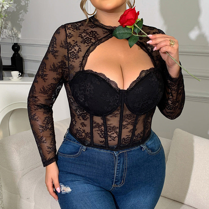 Women's Sheer Lace Top - Structured Cutout Bustier Fit