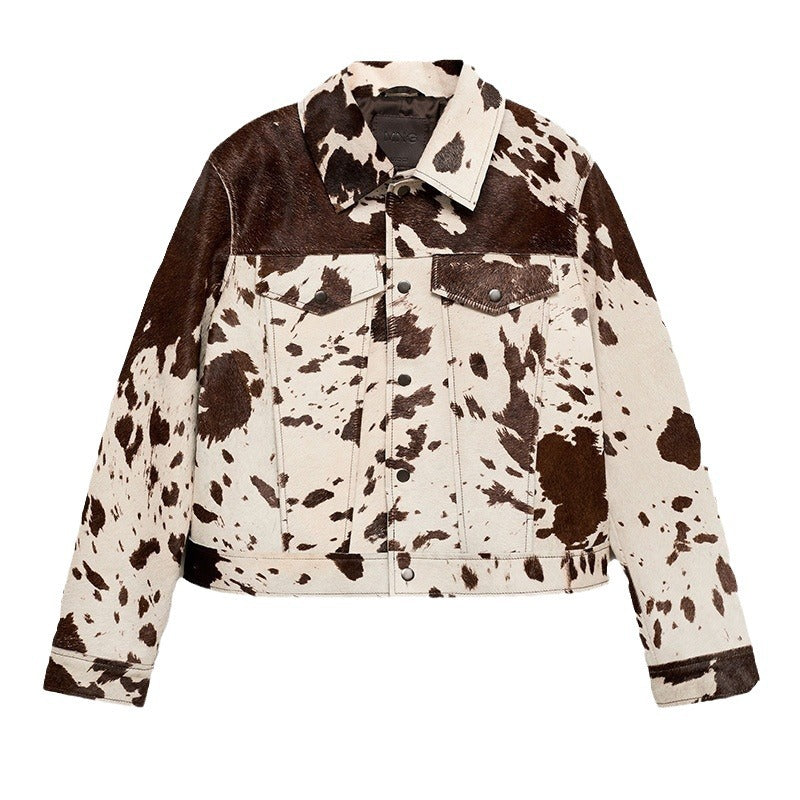 Women's Cropped Denim Jacket – Irregular Pattern, Cropped Fit