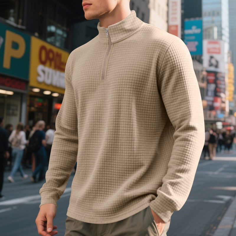 Men's Half-Zip High-Neck Sweatshirt – Jacquard Pattern