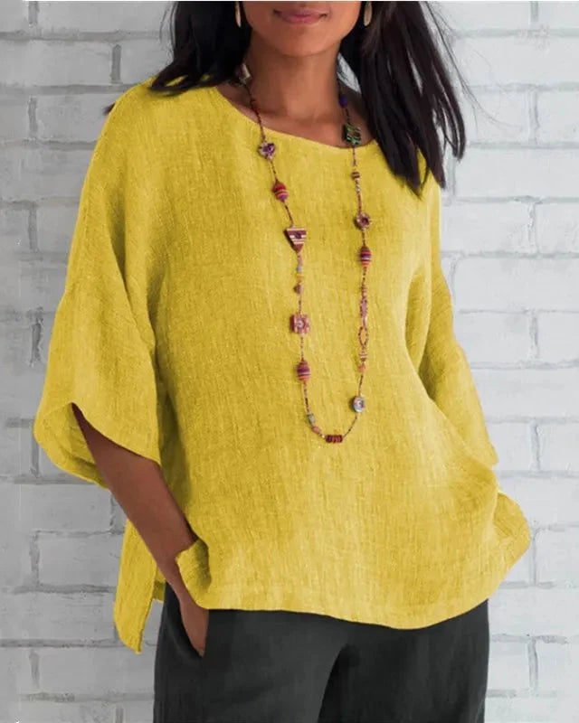 Women's Blended Linen Shirt – Trumpet Sleeves, Loose Fit