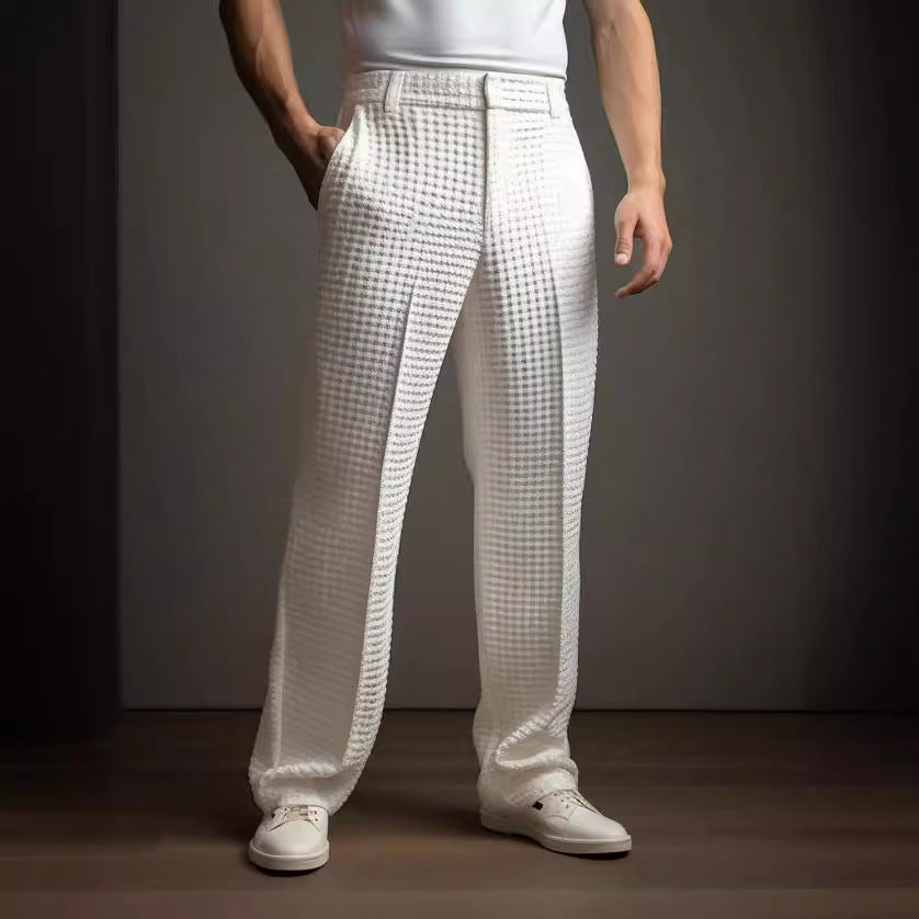 Men's Straight-Leg Trousers - Structured Waffle Texture