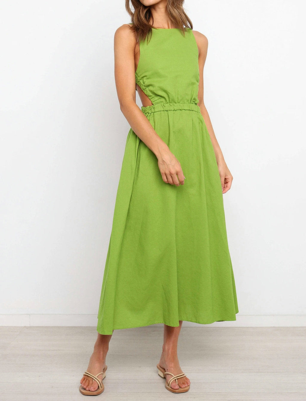 Women's Maxi Dress – Cutout Waist, Sleeveless