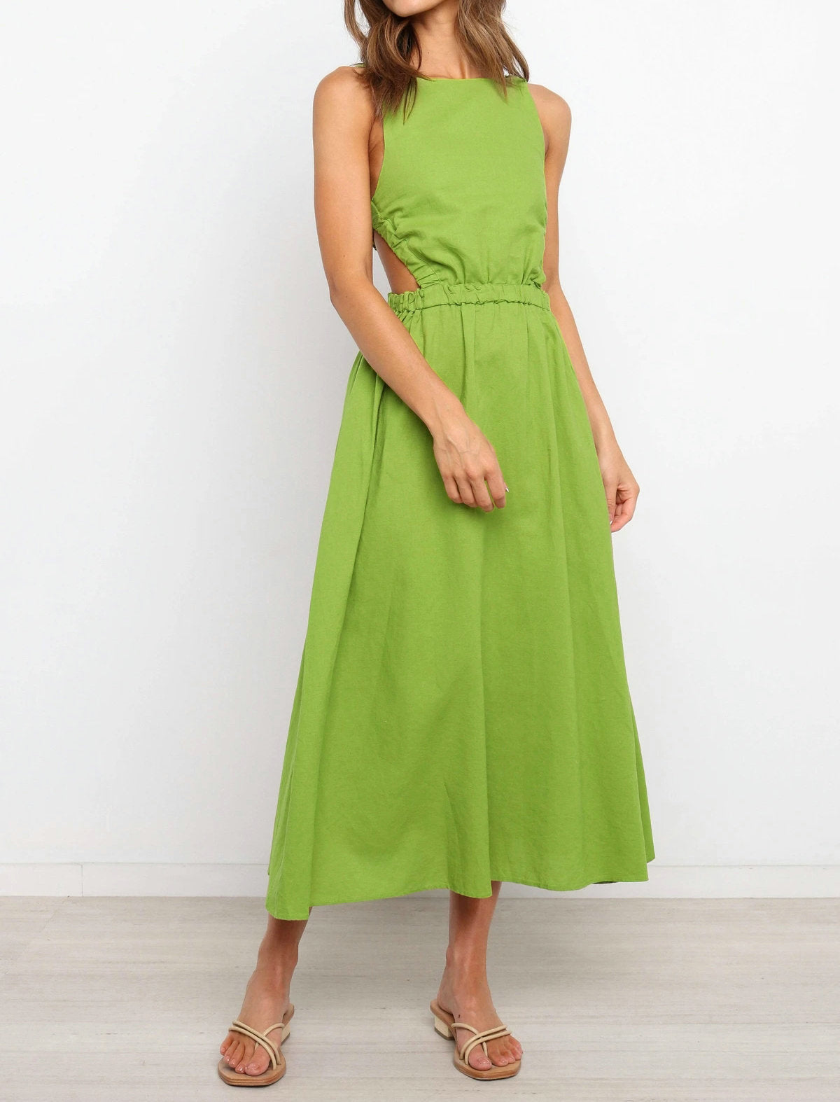Women's Maxi Dress – Cutout Waist, Sleeveless