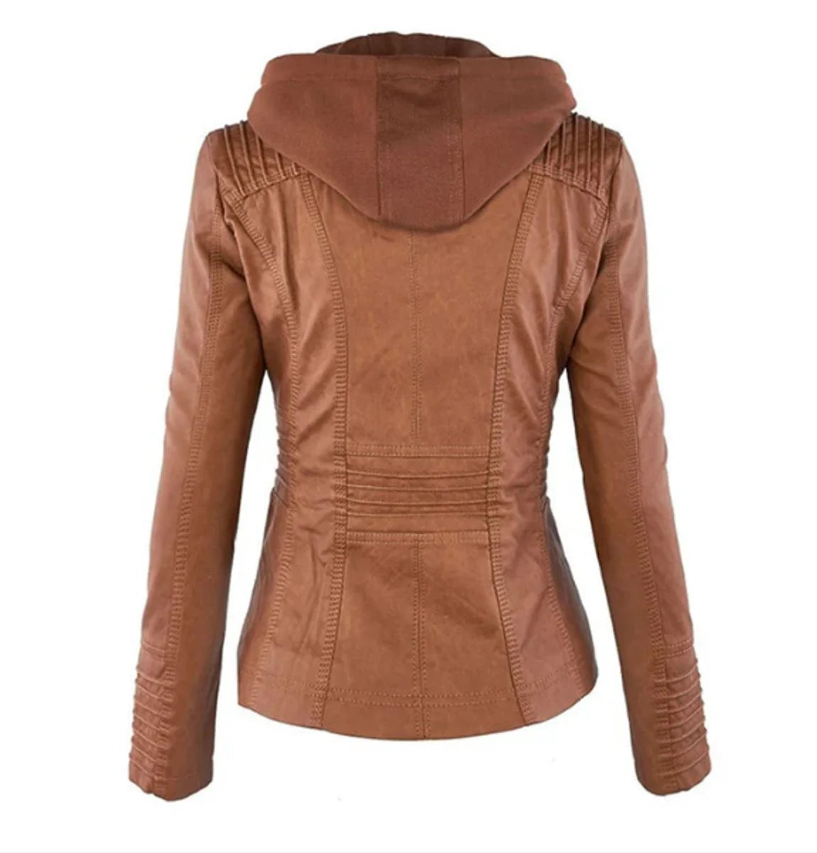 Women's Vegan Motorcycle Jacket - Fitted design with removable hood