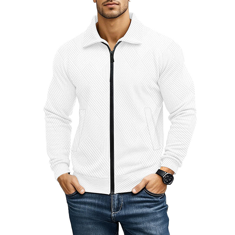 Men's Textured Waffle-Style Jacket – Straight Cut, Classic Collar