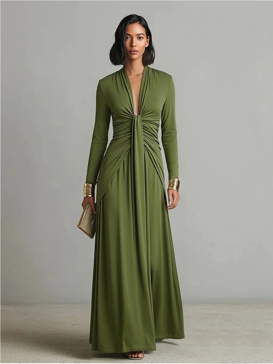Women's Maxi Textured Dress – Elegant Silhouette, French Style