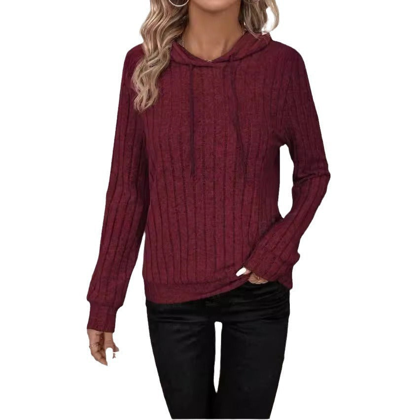 Women's Textured Hooded Sweatshirt - Relaxed 3D Ribbed Knit