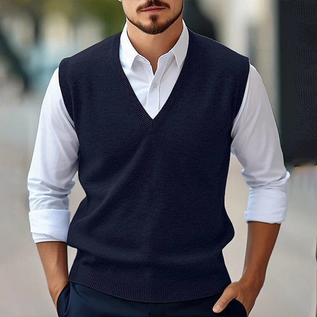 Men's Sleeveless Vest – Solid Knit V-Neck