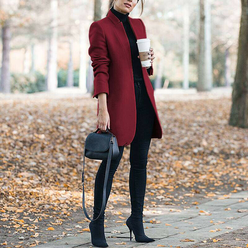 Women's Wool Coat with Stand Collar – Fitted Cardigan Cut