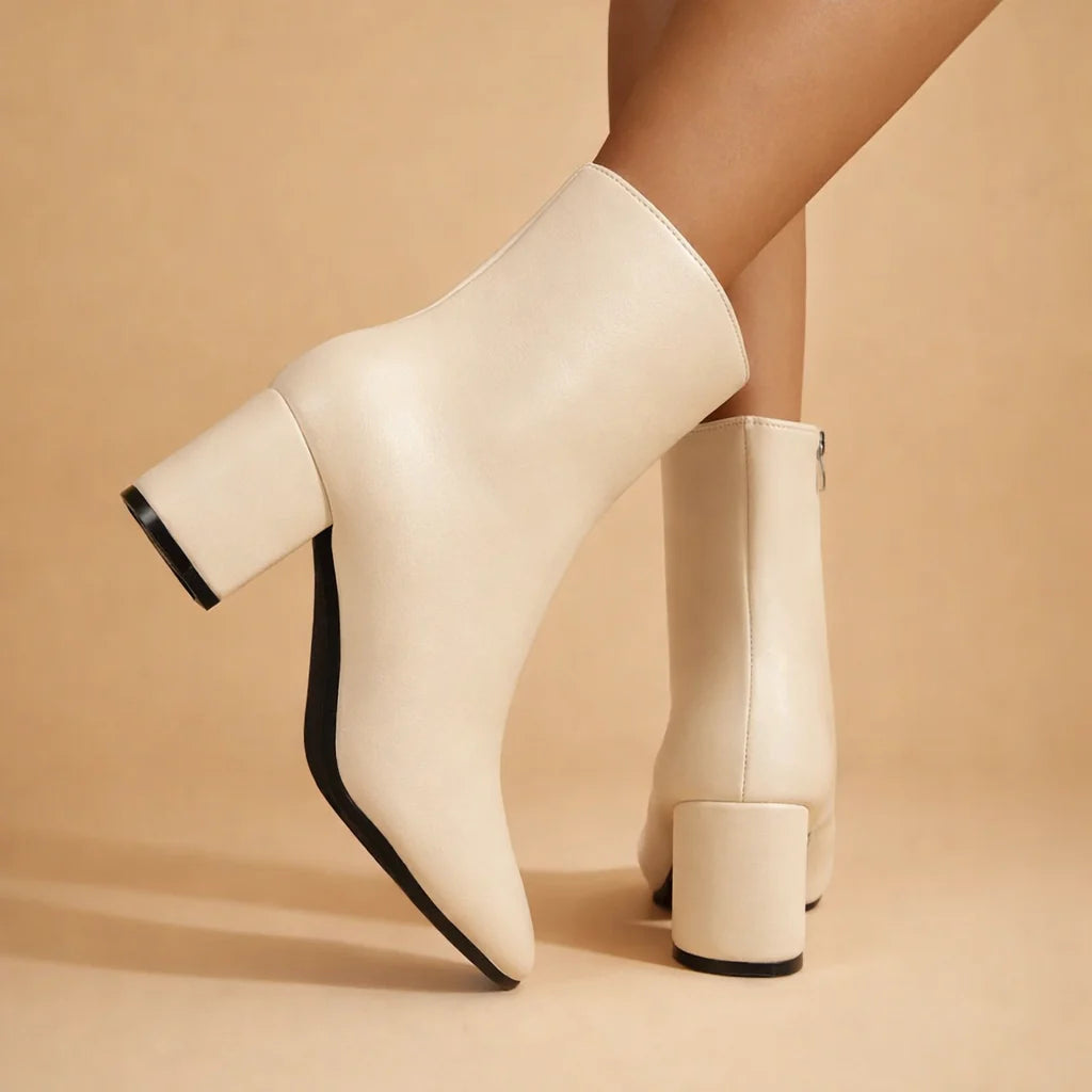 Women's Heeled Boots – Square Toe and Side Zip