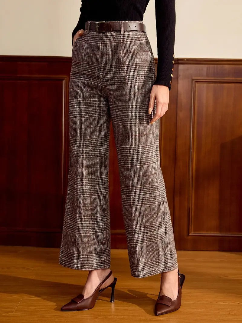Women's Wide-Leg Check Trousers - Relaxed Fit