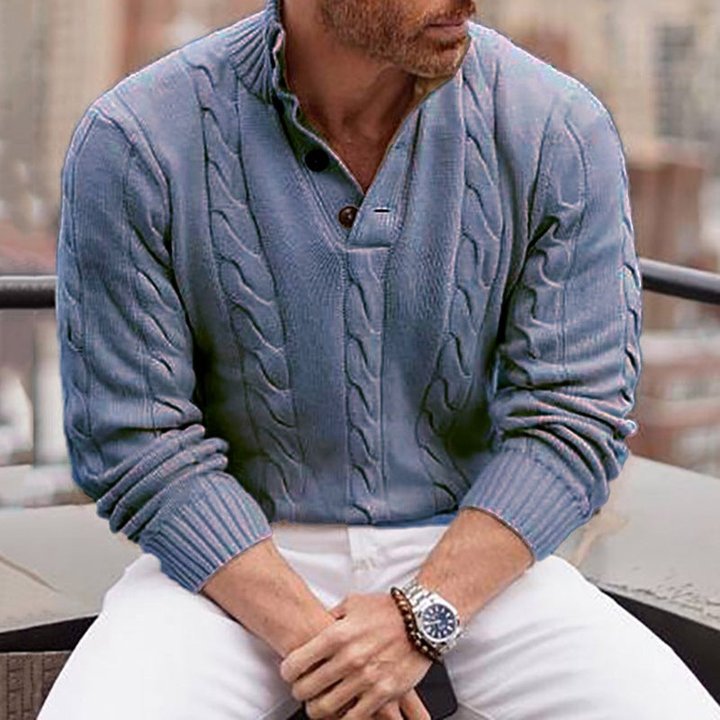 Men's Stand-Up Collar Sweater – Slim Knit and Ribbed Finishes