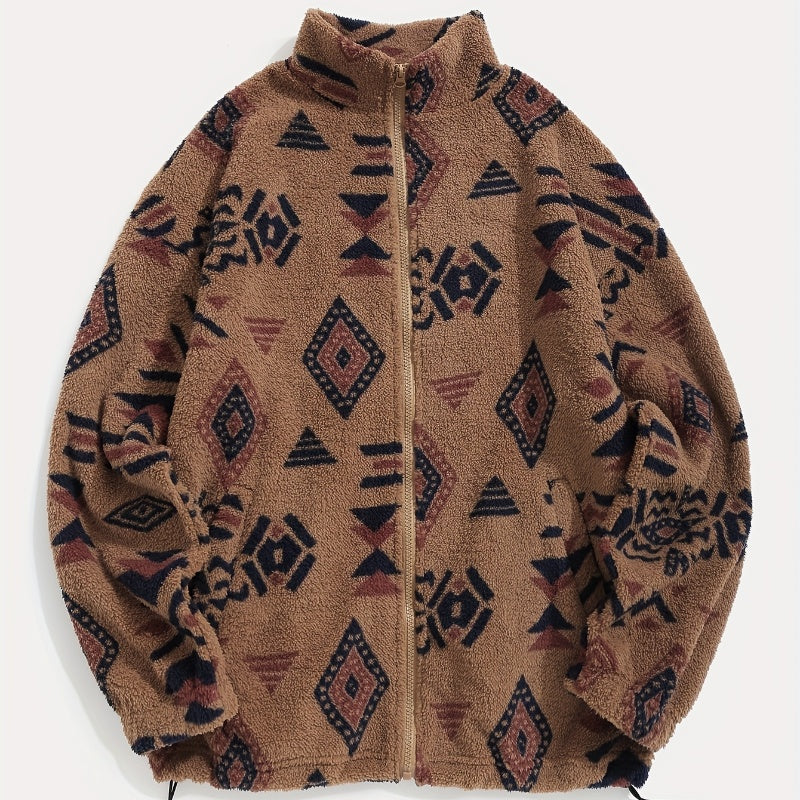 Women's Geometric Pattern Coat - Relaxed Fit