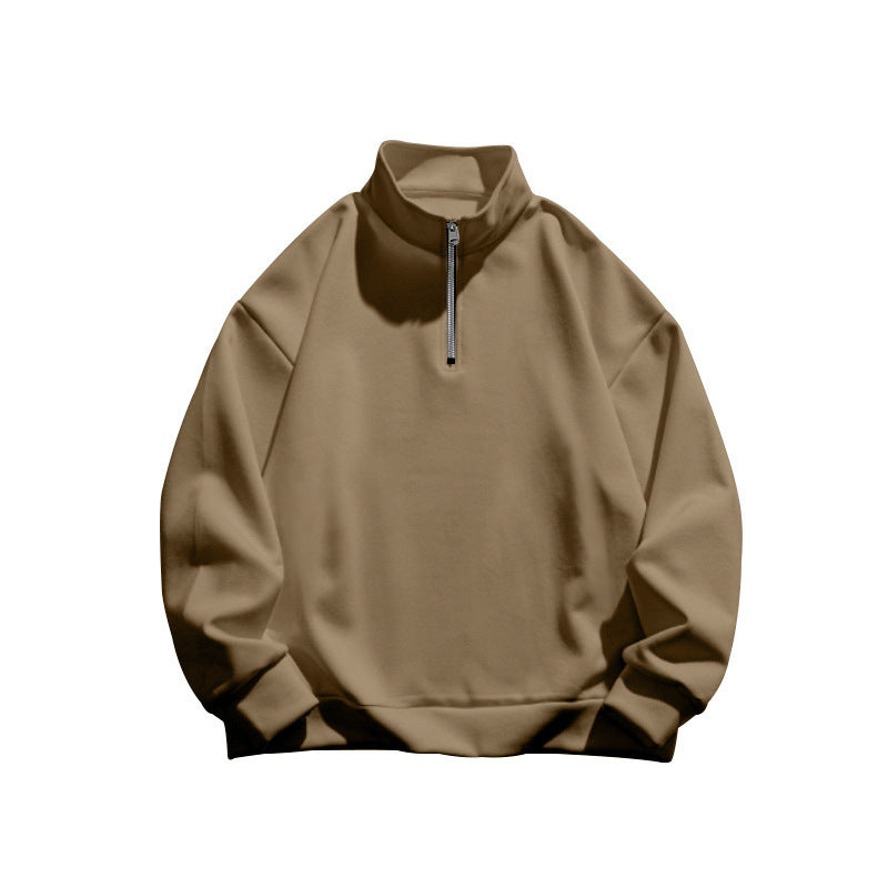 Men's Straight-Neck Half-Zip Sweater – Brushed Wool-Effect Lining